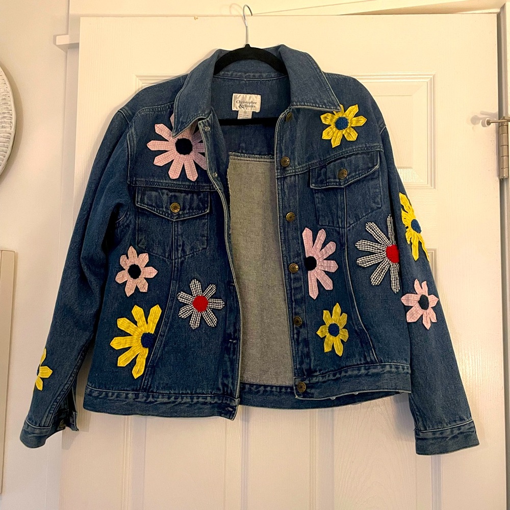 Christopher Banks jean jacket with flower appliqué. size M